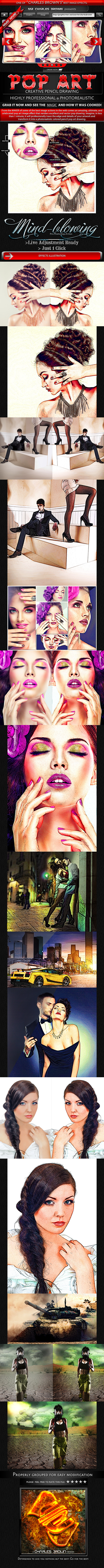 Creative Pop Art Pencil Drawing - Photo Effects Actions