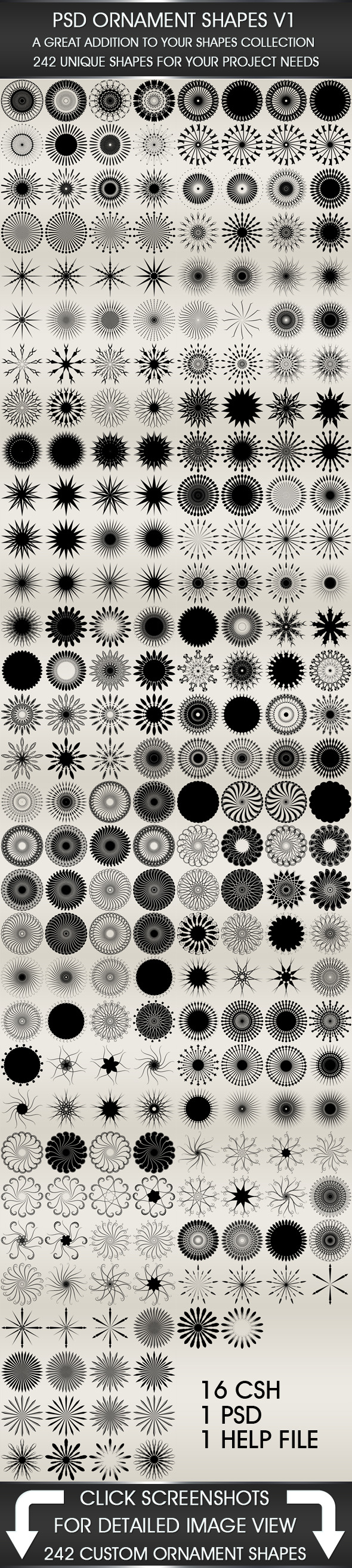 242 Custom Ornament Shapes - Shapes Photoshop