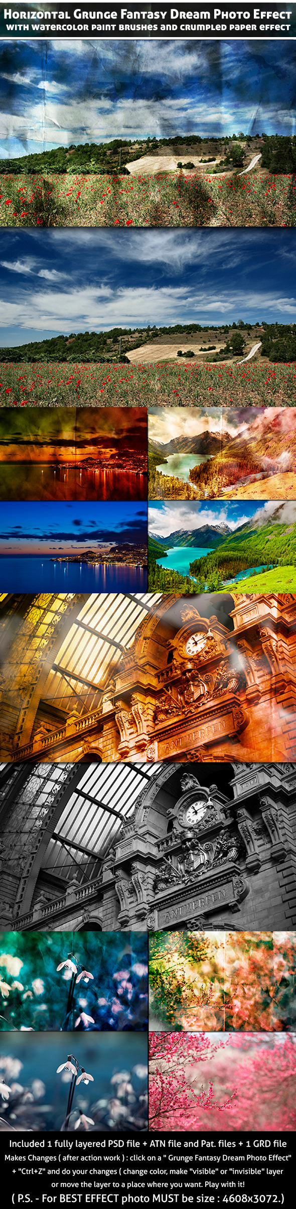 Horizontal Grunge Fantasy Dream Photo Effect - Actions Photoshop