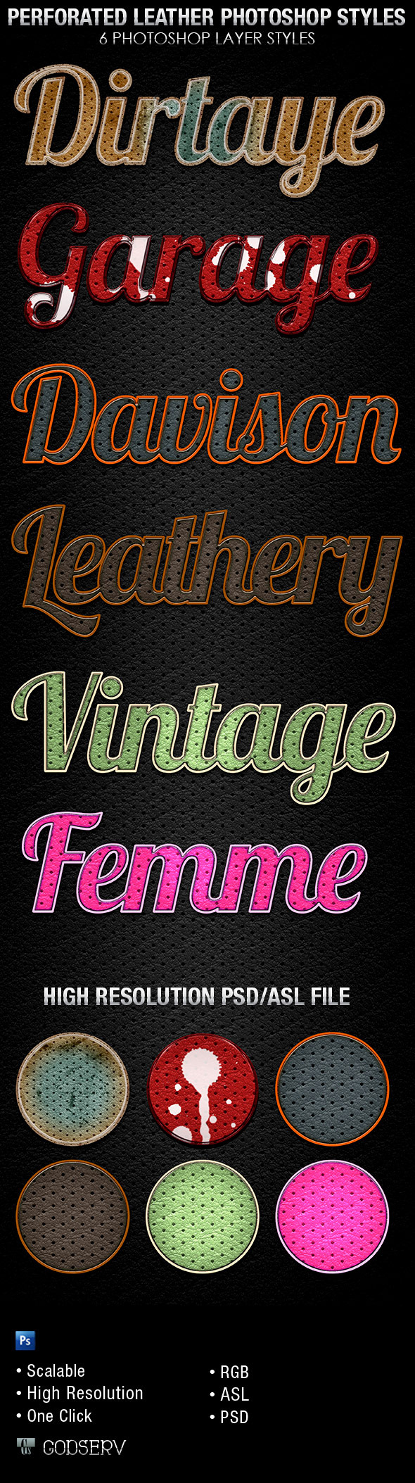 Perforated Leather Photoshop Layer Styles - Text Effects Styles