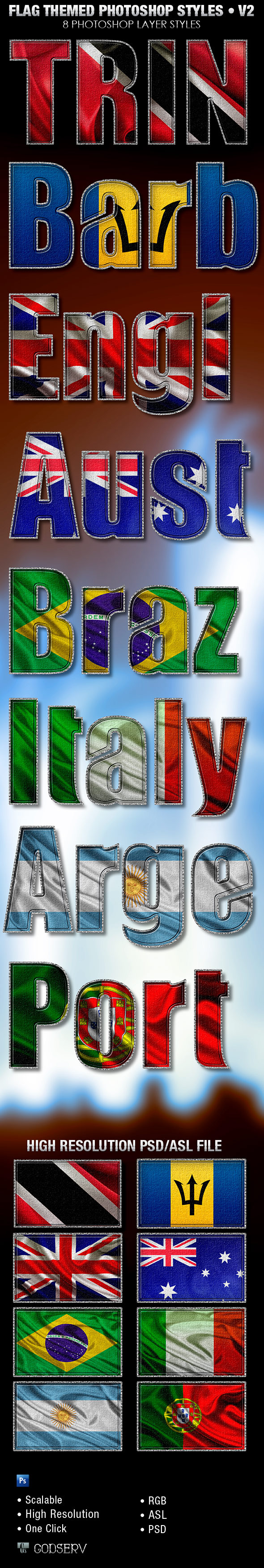 Flag Themed Photoshop Text Layer Styles V2 - Text Effects Styles