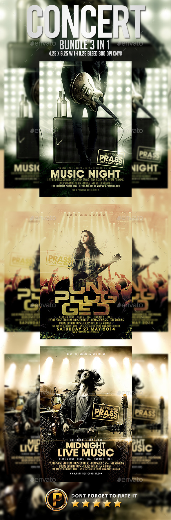 Concert Flyer Template - Bundle 3 in 1 - Concerts Events