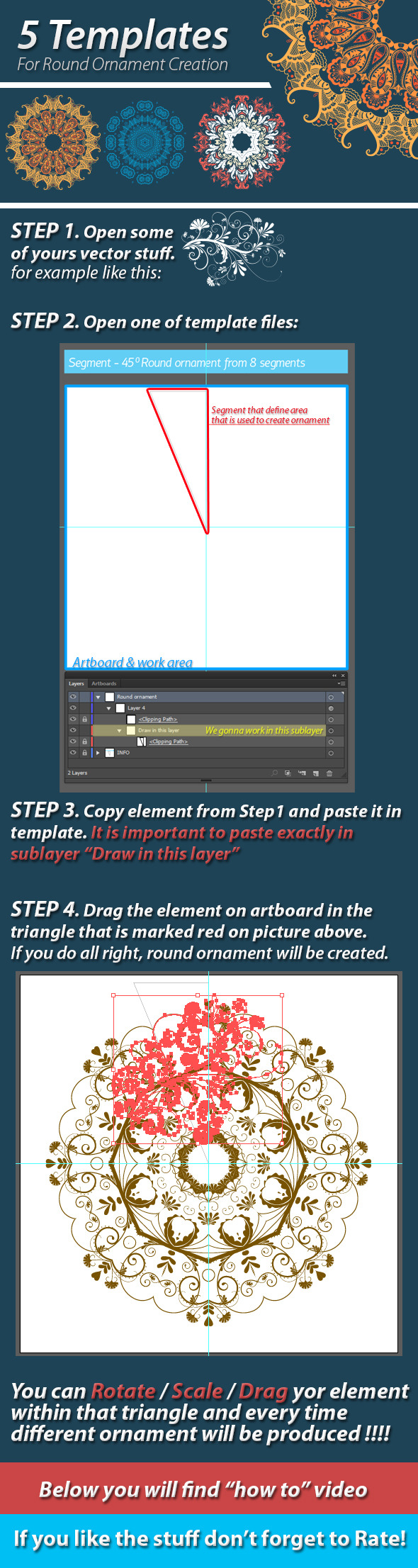 5 Templates For Round Ornament Creation - Actions Illustrator