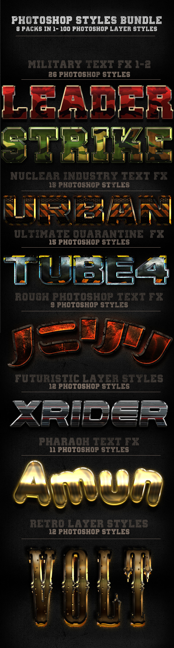 100 Photohop Styles - 8 In 1-The Bundle - Text Effects Styles