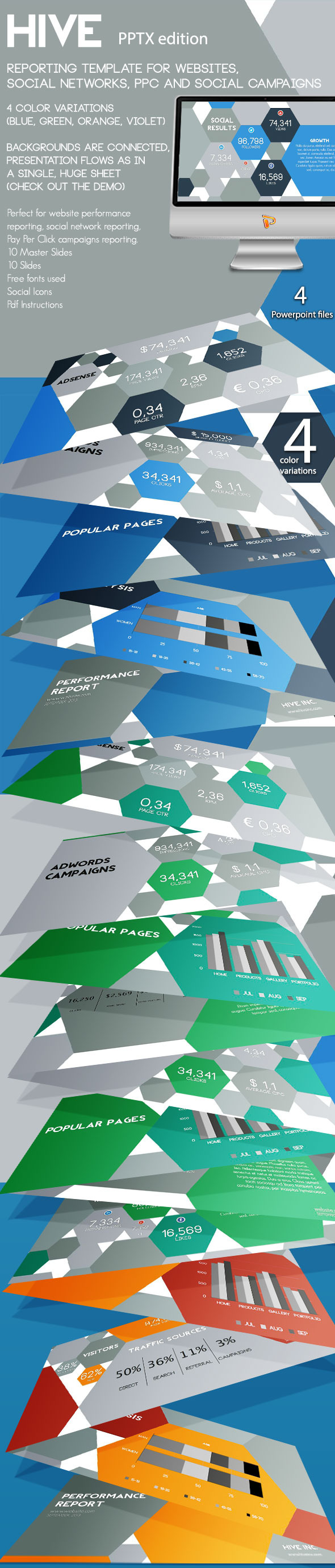 Hive - Web and Social Reporting for Powerpoint - Business PowerPoint Templates