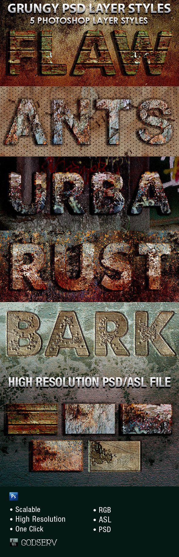 Grungy Photoshop Layer Styles - Text Effects Styles