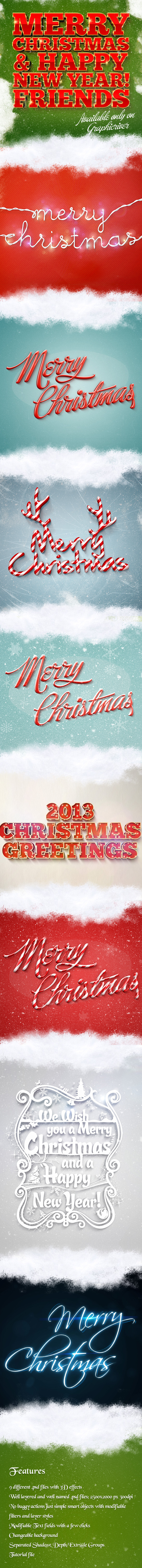 Holiday Christmas 3D Text Effects Pack for Photoshop - Photoshop Add-ons