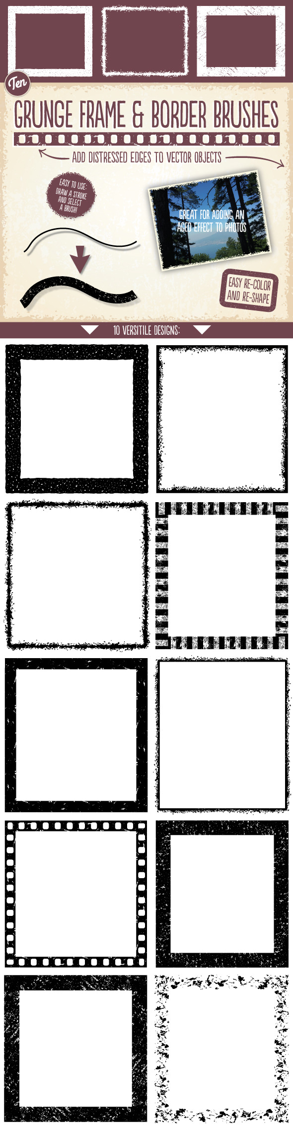 Grunge Frame & Border Brushes - Brushes Illustrator