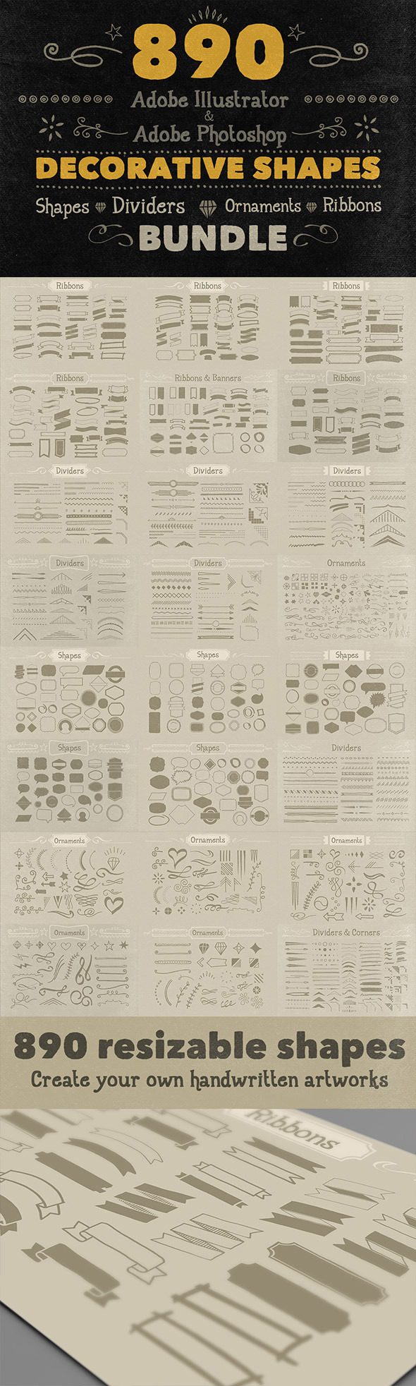 890 Handwritten Shapes - Bundle - Symbols Shapes