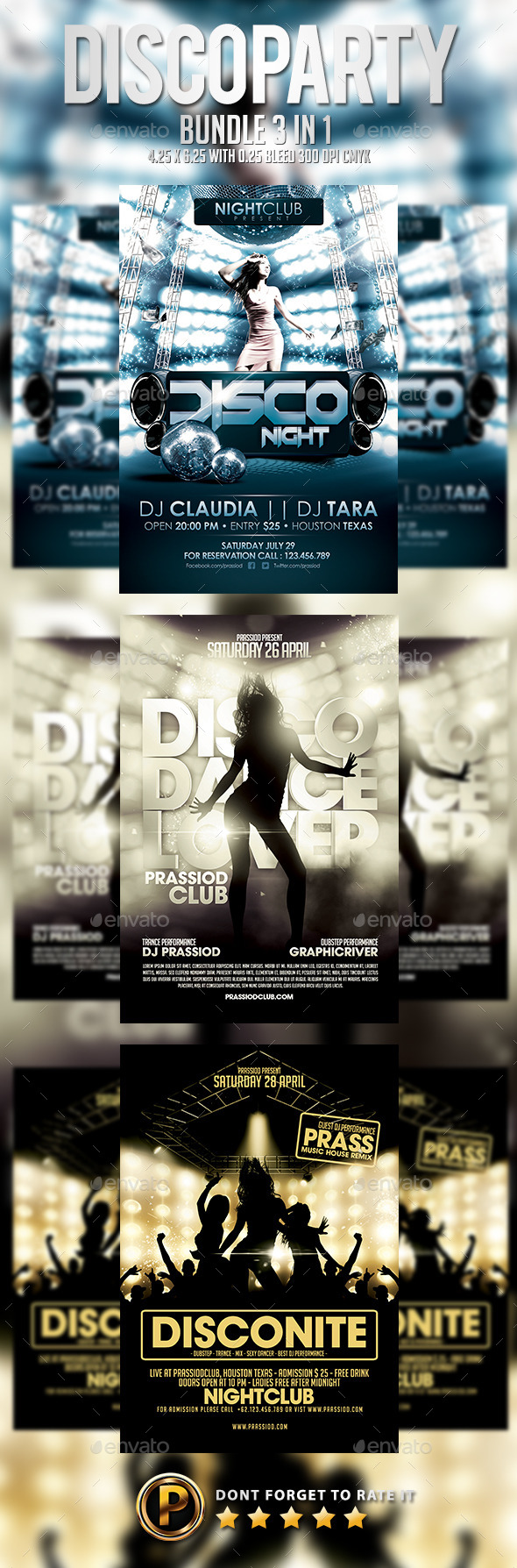 Disco Party Flyer Template - Bundle 3 In 1 - Clubs & Parties Events