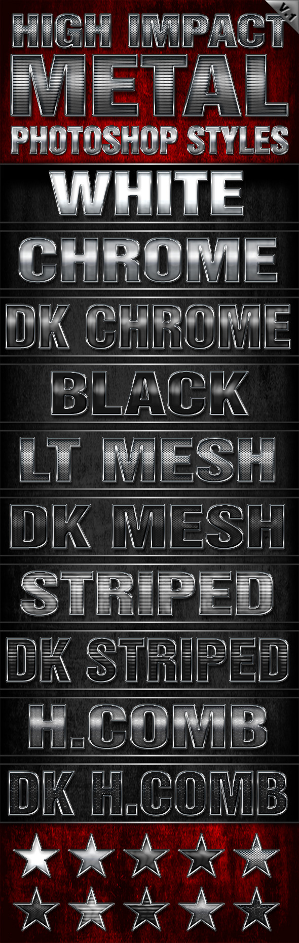 High Impact Metal Photoshop Styles - V1 - Text Effects Styles