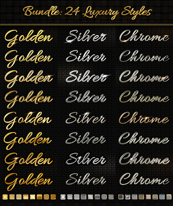 Bundle 24 Luxury Styles: Golden, Silver & Chrome - Text Effects Styles
