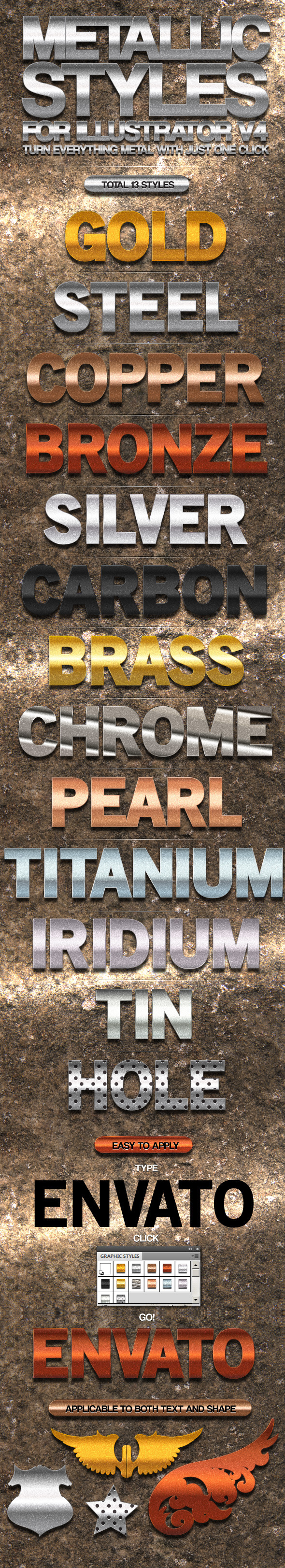 Metallic Styles for Illustrator V4 - Styles Illustrator