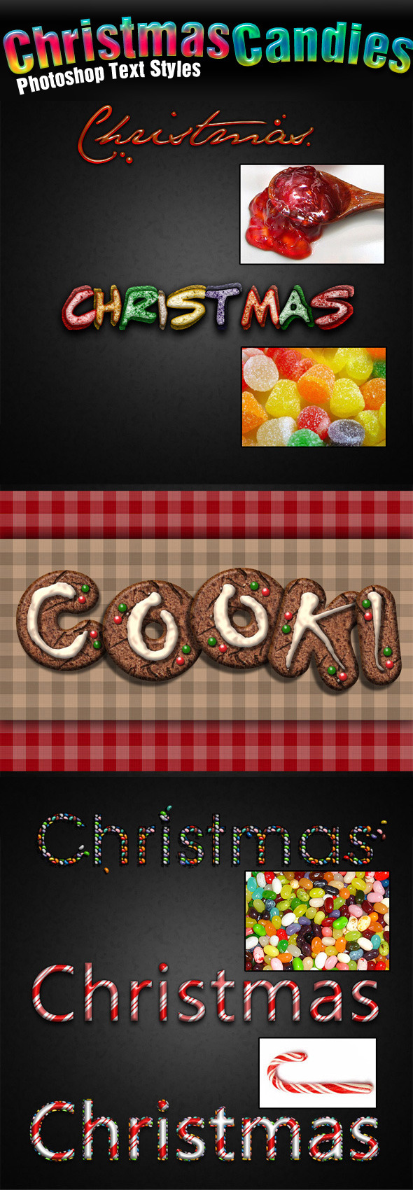 6 Christmas Candy Photoshop Text Styles - Text Effects Actions