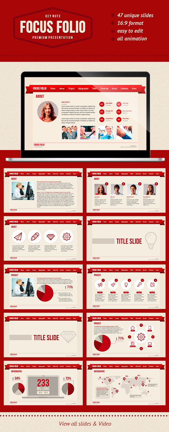 FocusFolio KeyNote red - Keynote Templates Presentation Templates