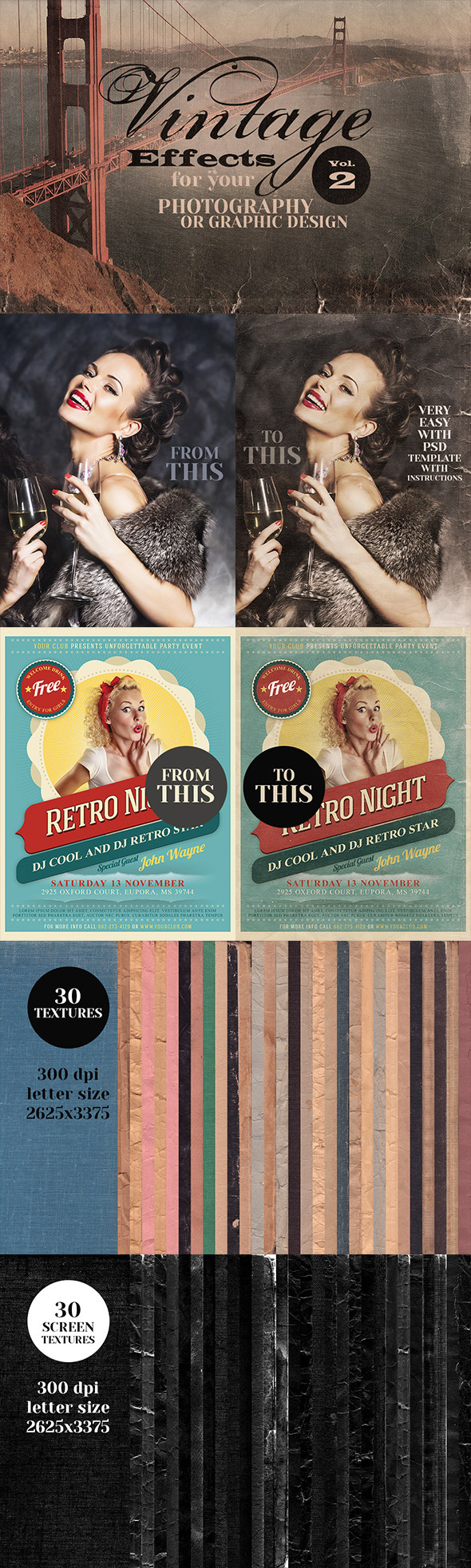 Vintage Effects for Photo or Designs vol.2 - Textures / Fills / Patterns Photoshop