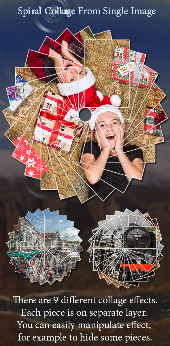 Spiral Collage From Single Image Photoshop Actions - Actions Photoshop