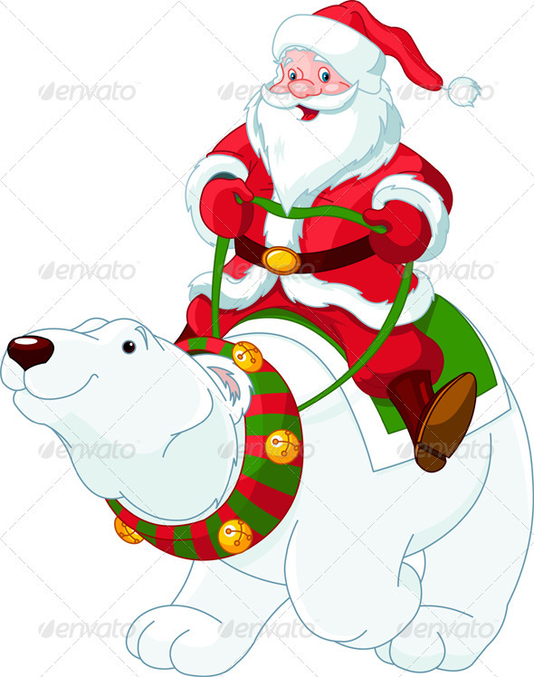 Santa Claus riding on polar bear - Christmas Seasons/Holidays