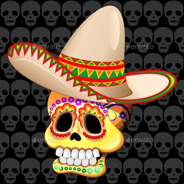 Mexico Sugar Skull with Sombrero by Bluedarkat | GraphicRiver