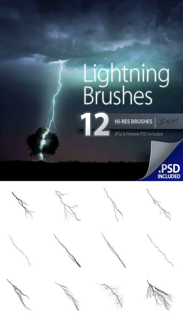 12 Hi-Res Lightning Brushes - Brushes Photoshop