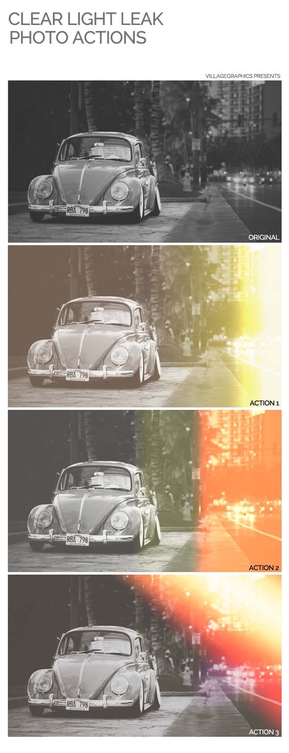 Clear Light Leak Actions - Actions Photoshop