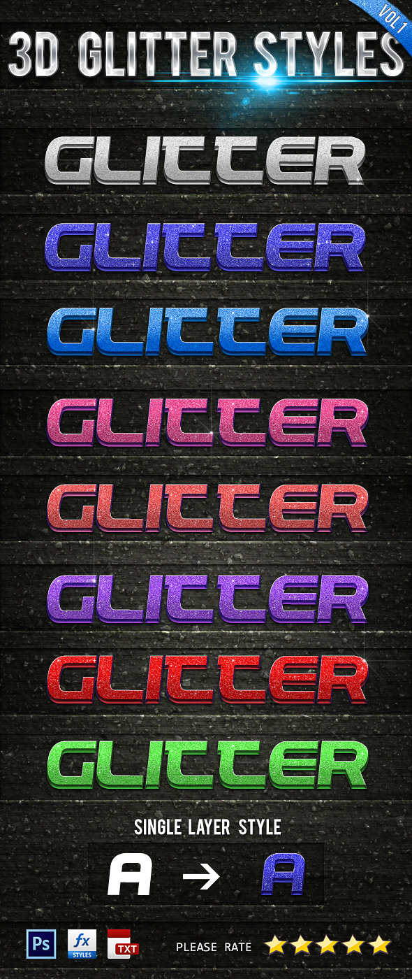 3D Glitter Styles Vol 1 - Text Effects Styles