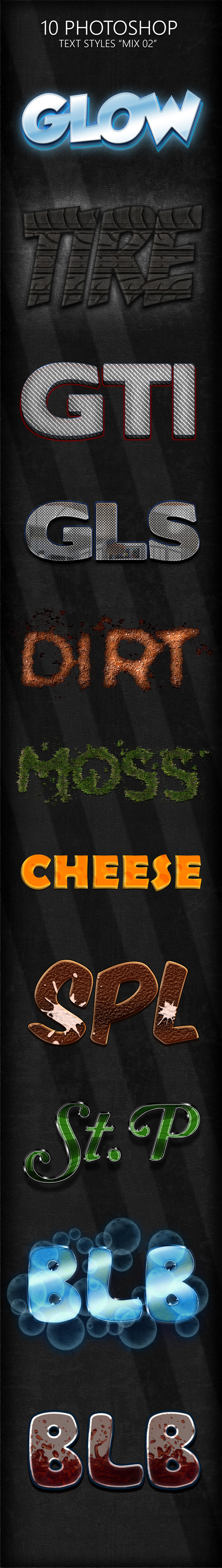 10 Photoshop Styles "Mix 02" - Text Effects Styles