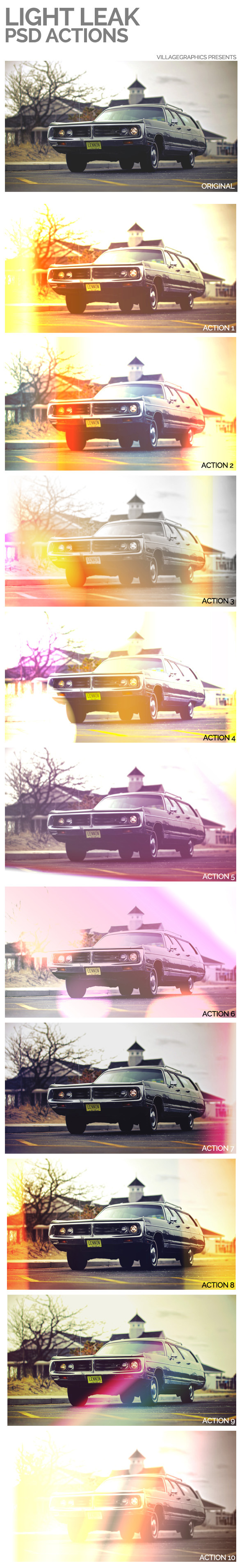 10 Light Leak Psd. Actions - Actions Photoshop