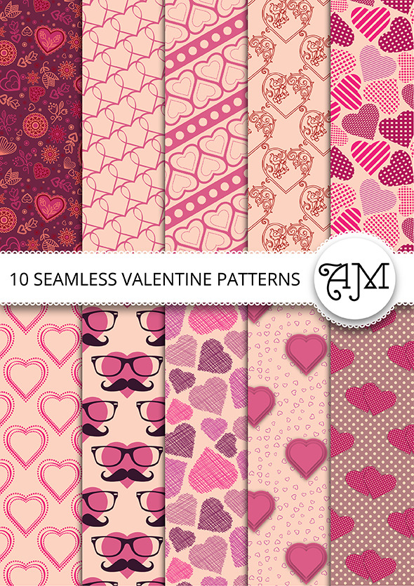 10 Vector Seamless Valentine Patterns - Miscellaneous Textures / Fills / Patterns