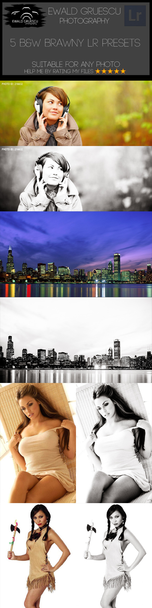 5 B&W Brawny Lightroom Presets - Black and white Lightroom Presets