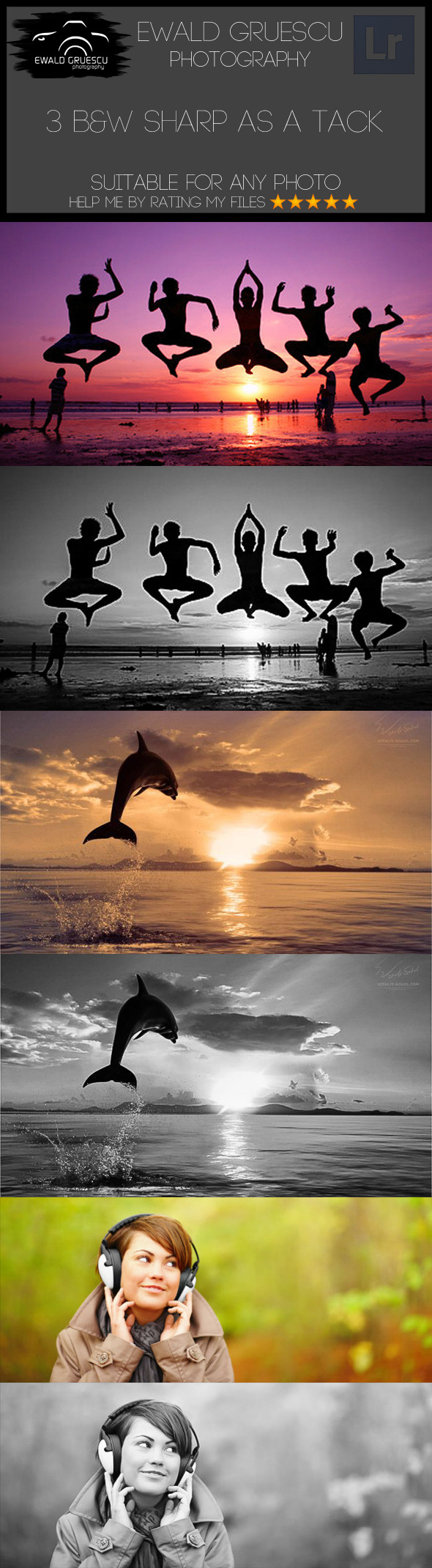 3 B&W Sharp as a Tack Lightroom Presets - Black and white Lightroom Presets