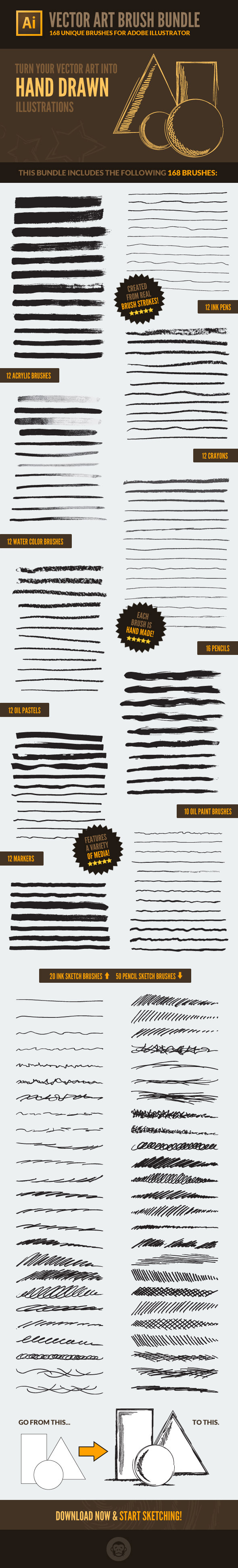 168 Vector Art Brushes - Bundle - Artistic Brushes