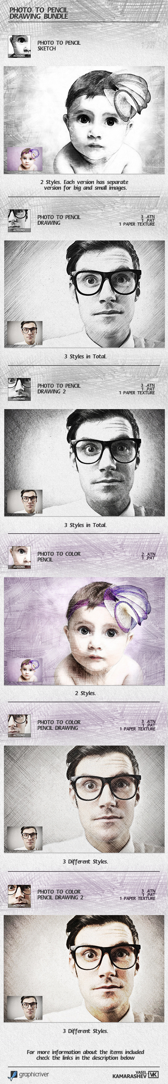 Photo to Pencil Drawing Bundle - Photo Effects Actions