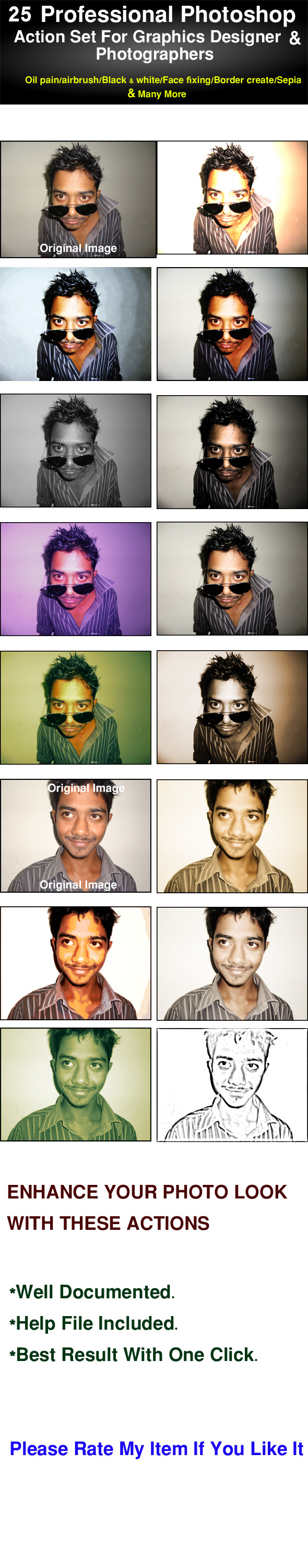 25 Professional Photoshop Action Set - Photo Effects Actions