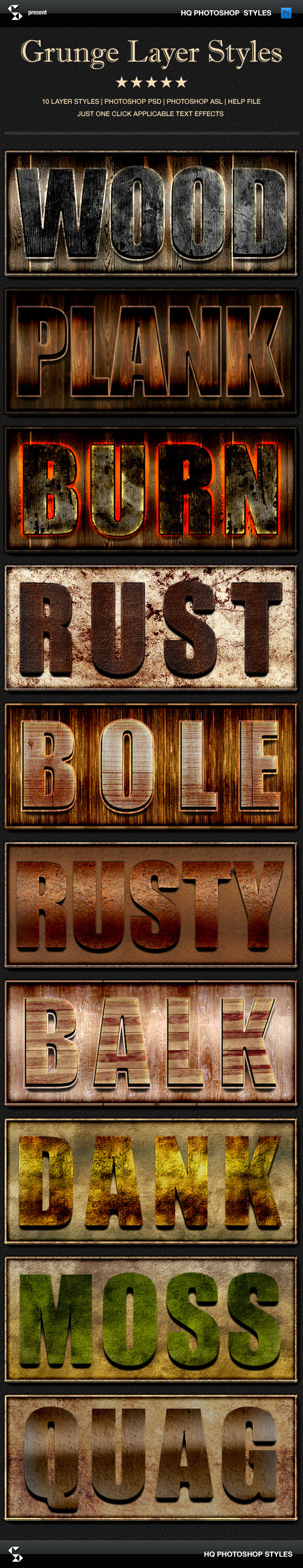 Grunge layer styles - wood, rust, nature - Text Effects Styles