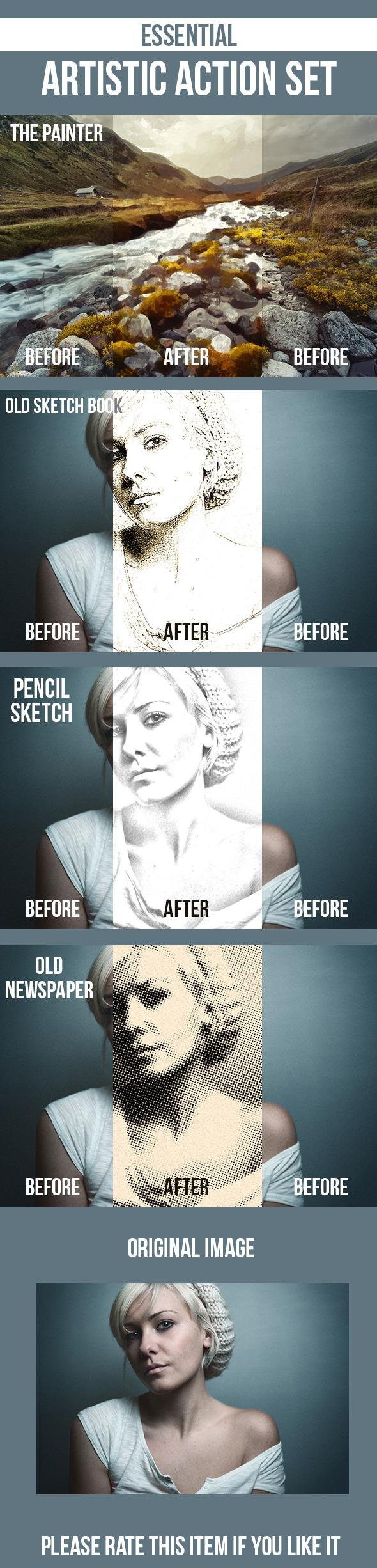 Pencil Sketch, Old Sketchbook, Painting, Newspaper - Photo Effects Actions