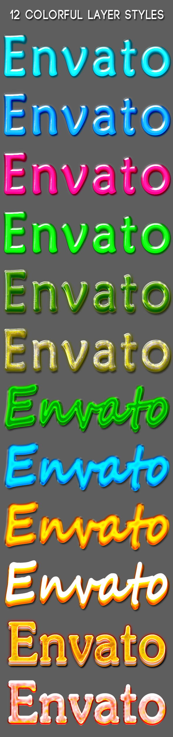 12 Colorful layer Styles - Text Effects Styles
