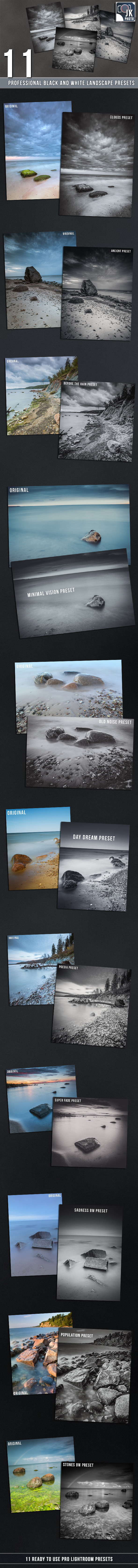 11 PRO BW Lightroom Presets Landscape - Black and white Lightroom Presets