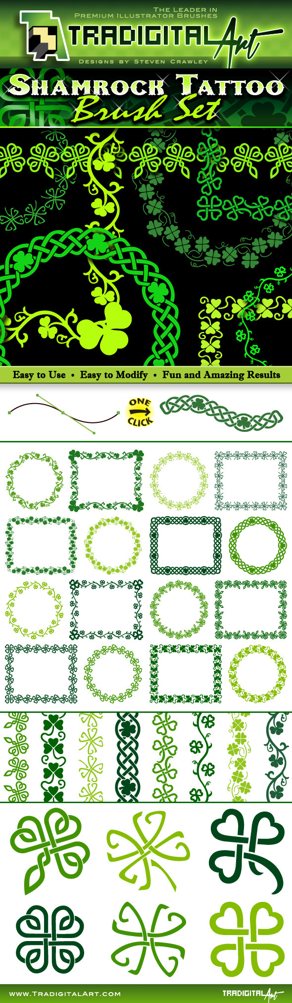 Shamrock Tattoo Brush Set - Flourishes Brushes
