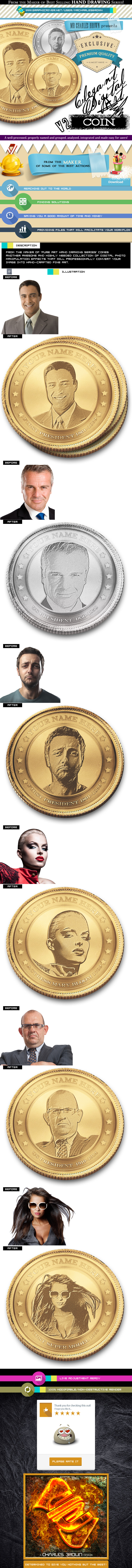 Elegant Digital Art Imagining 2 – Face on Coin - Photo Effects Actions