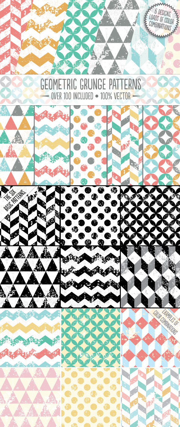 Geometric Grunge Patterns - Textures / Fills / Patterns Illustrator