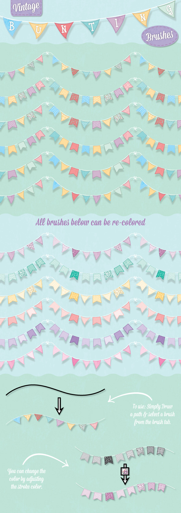 Vintage Bunting Brushes - Brushes Illustrator