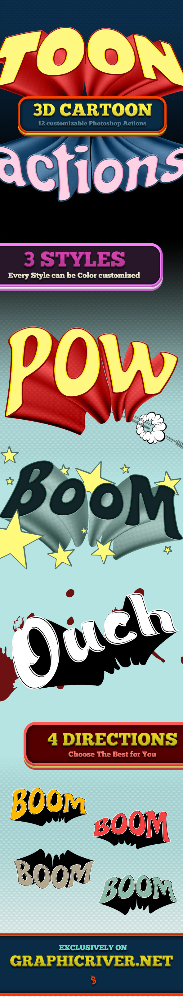 3D Cartoon & Comic Book Actions 2 - Text Effects Actions