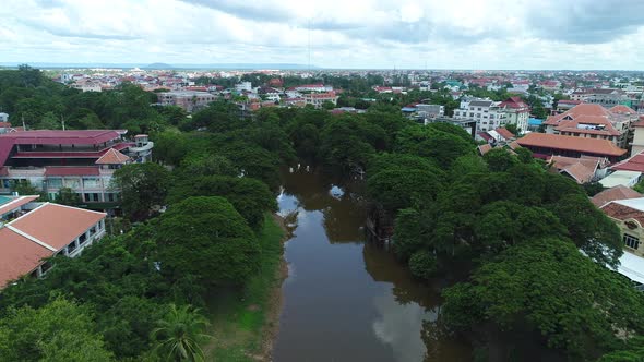 Siem Reap city in Cambodia seen from the sky alt