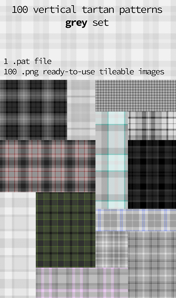 Tartan Pattern Collection - Vertical Grey Set - Textures / Fills / Patterns Photoshop