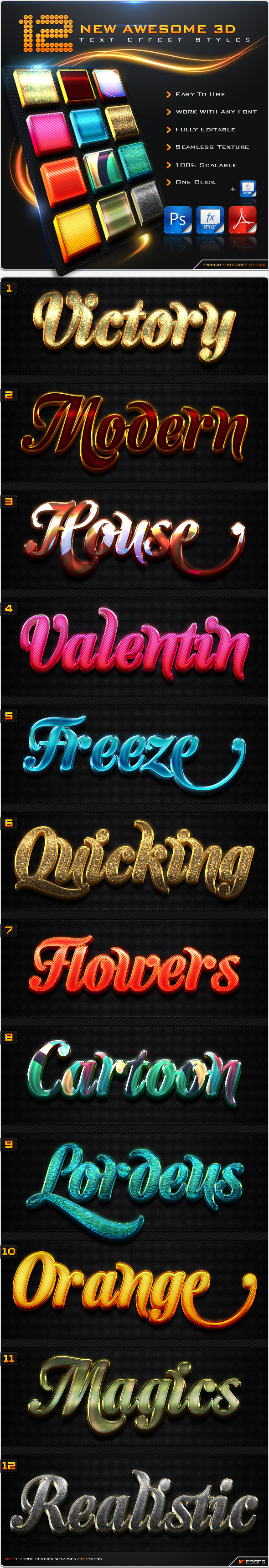 12 New 3D Text Effect Styles + Actions