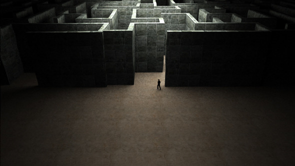 Tiny Man Entering Into a Mysterious Maze