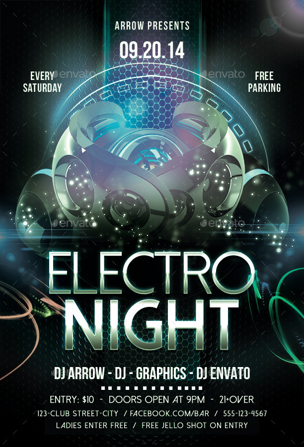 Electro Night Flyer Template, Print Templates | GraphicRiver
