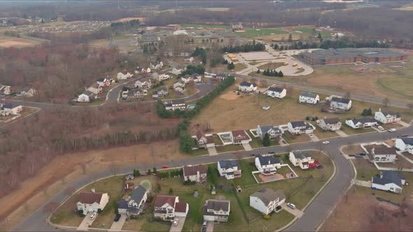 Aerial View on the Residential Streets Landscape Early Spring of a Small Town alt
