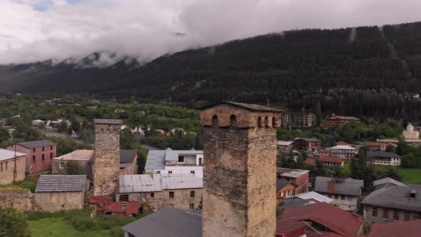 Mestia Village with Typical Tower Houses alt